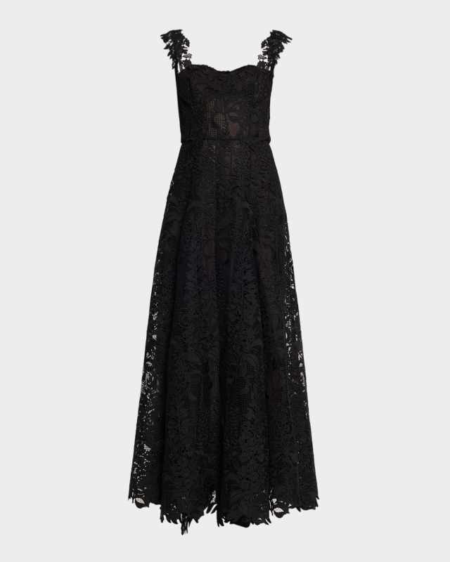 Sleeveless Foxglove Lace Sweetheart-Neck Gown